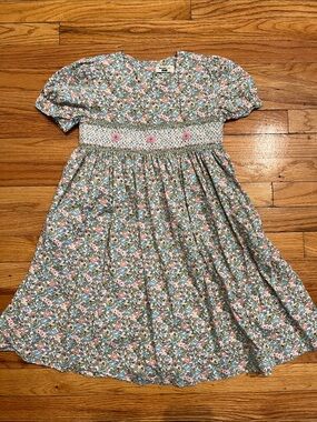 100% Cotton Liberty Print Spring Floral Pattern Dress with Shirring & Embroidery
